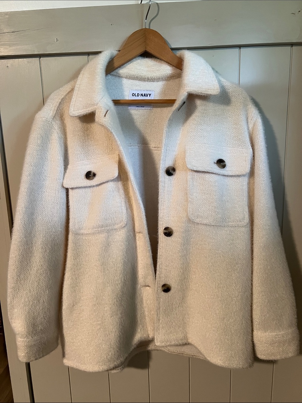 Old Navy Cream Textured Button-Up Jacket